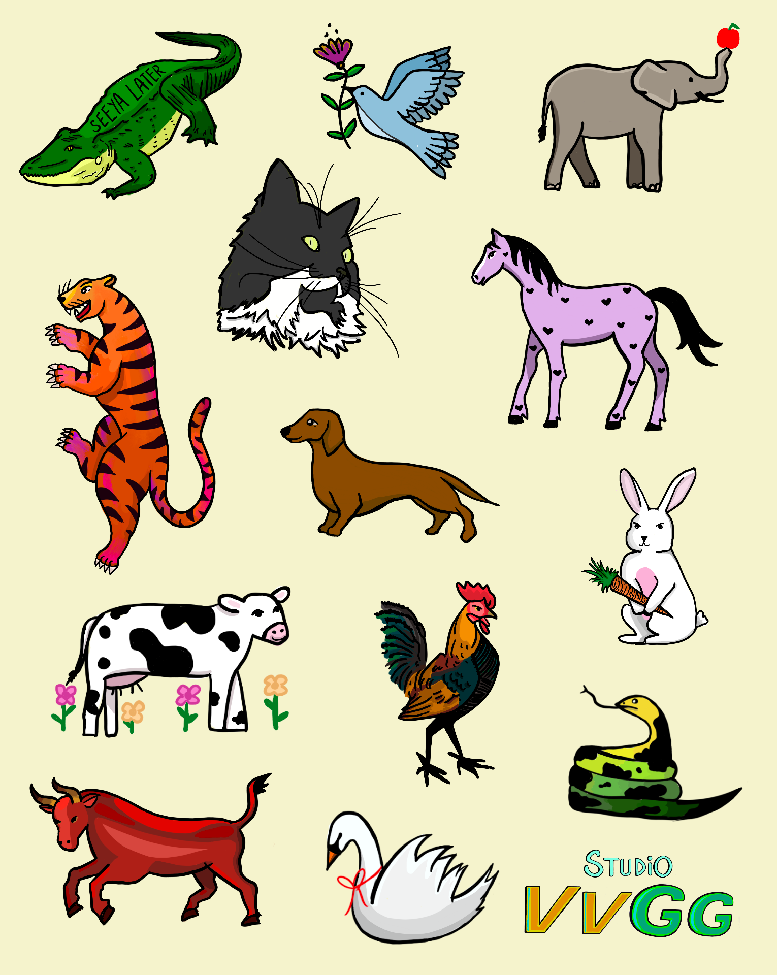 2D Zoo Sticker Sheet